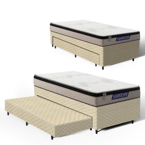Cama Box + Colchão Gazin de Espuma D33 Pillow In Force Mid + Auxiliar de Espuma Solteiro 88 cm