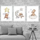Ver imagem 2 de Kit 3 Quadros para Quarto de Bebê Ursinhos 24x18cm:madeira Branca
