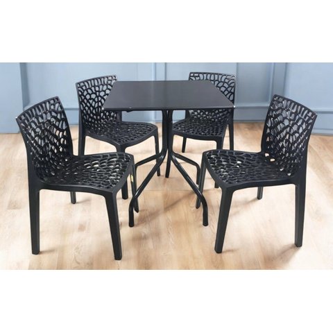 Jogo Mesa Quadrada 70x70 para Sorveteria Comércio Preta com 4 Cadeiras Gruvyer Preta