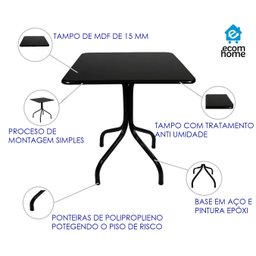Jogo Mesa Quadrada 70x70 para Sorveteria Comércio Preta com 4 Cadeiras Gruvyer Preta - 8