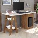 Ver imagem 5 de Escrivaninha Mesa Escritório Cavalete Bali 1 Gaveta 135cm Off White e Canela Bege