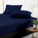 Ver imagem 1 de Jogo de Cama Solteiro Liso 02 Peças Lençol Fio Egípcio Azul