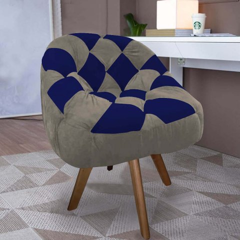 Poltrona Paloma Escritório Sala Giratória Madeira Suede Cappuccino e Suede Azul Marinho - Dominic de