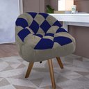 Ver imagem 1 de Poltrona Paloma Escritório Sala Giratória Madeira Suede Cappuccino e Suede Azul Marinho - Dominic de