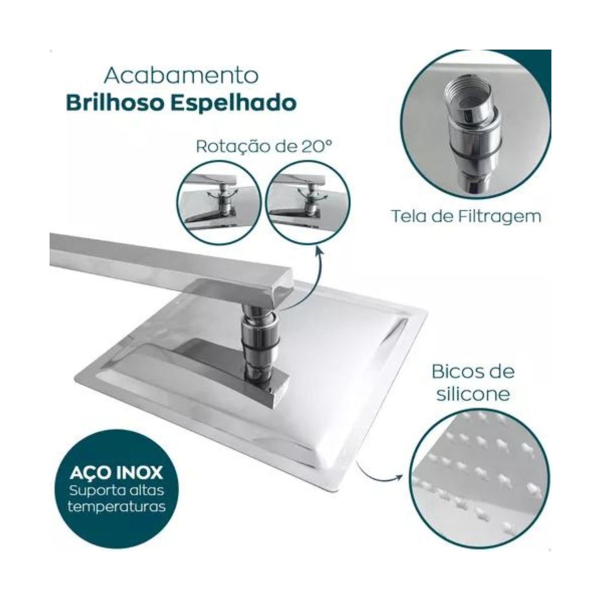 Ducha Chuveiro Grande Inox Quadrado 30x30 Banheiro - 3