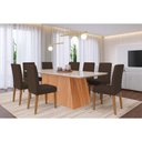 Ver imagem 1 de Conjunto: Mesa Sala Jantar Helena Tampo Madeirado C/ Vidro 210x100cm e 8 Cadeiras Maia Cinamomo/off