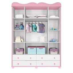 Guarda Roupa Bebê Menina Linda 100%MDF - Branco / Rosa - Planet Baby - 4