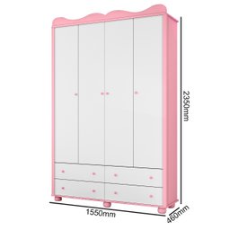 Guarda Roupa Bebê Menina Linda 100%MDF - Branco / Rosa - Planet Baby - 3