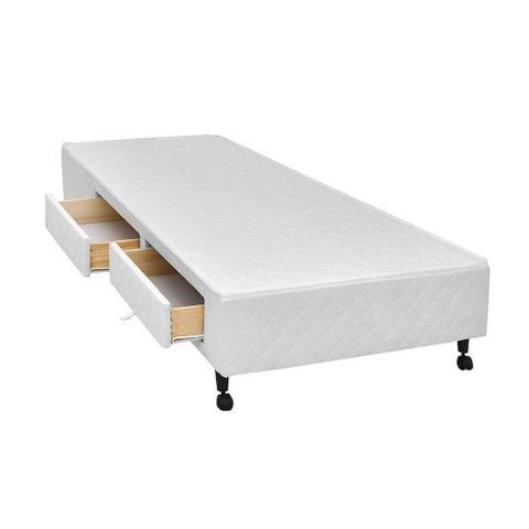 Cama Box Castor Solteiro Poli Branco com 2 Gavetas 100x200x27cm