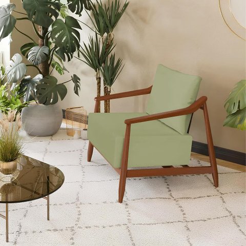 Poltrona Decorativa Vita Estofada Boucle Verde Oliva - Imbuia