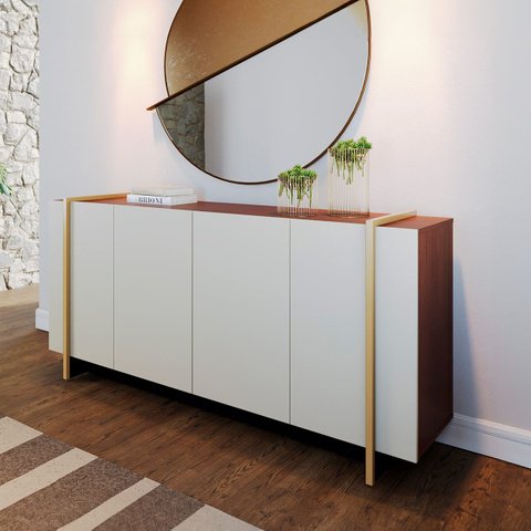 Buffet Aparador com 4 Portas 160x79cm Copacabana Off White Dourado