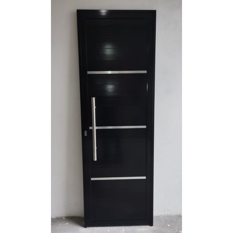 Porta de Alumínio 210 X 80 - Lambri Simples Preta