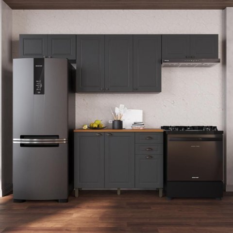 Armário de Cozinha Modulada Compacta Fidelitá Nara 100% MDF 4 Peças 280cm 10 Portas 2 Gavetas com