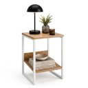 Ver imagem 2 de Mesa Cabeceira de Cama Criado Industrial Base de Ferro Branco Tampo Canela