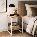 Ver imagem 1 de Mesa Cabeceira de Cama Criado Industrial Base de Ferro Branco Tampo Canela