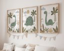 Ver imagem 1 de Kit 3 Quadros Dinossauro Verde Quarto Menino Infantil Bebê