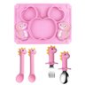 Silicone bebê ventosa placa babadores alimentação conjunto talheres crianças colher de aço inoxidáve - 1