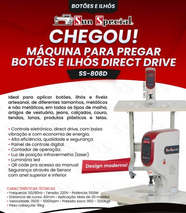 Máquina de Pregar Ilhoes, Direc Drive mira a laser-SS808D - 2