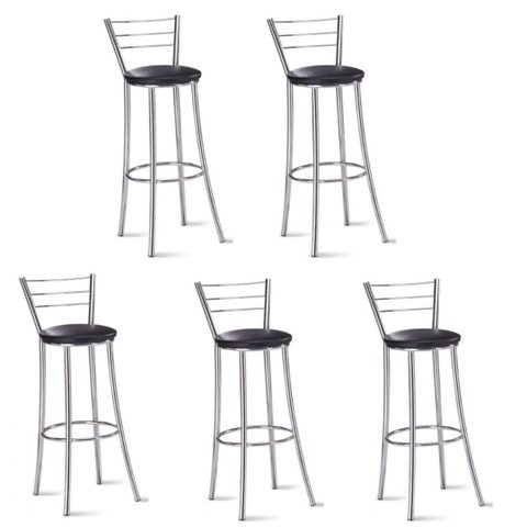Kit 5 banquetas para bancada Cromada Grazi-Assento preto