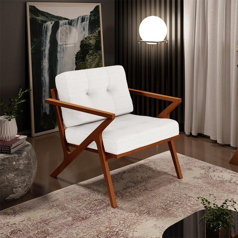 Poltrona Decorativa Sala de Estar com Cintas de Corano Laís B04 Bouclê Cru - Lyam Decor