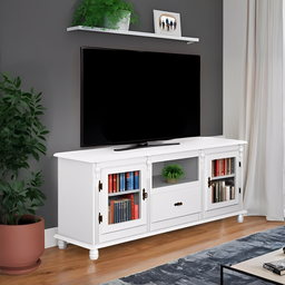Rack Colonial de Madeira para Tv até 50 Polegadas e Pés Torneados - Branco Laca - 1