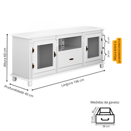 Rack Colonial de Madeira para Tv até 50 Polegadas e Pés Torneados - Branco Laca - 4
