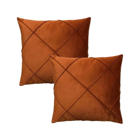 Kit 2 Capas para Almofada Drapeada em Veludo Quadrada Terracota