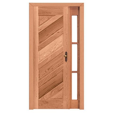 Kit Porta de Madeira Maciça PE26 Vidro Lateral de Cedro Arana Esel 213AX110L Lado Esquerdo