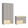 Jogo de Quarto Infantil com Cômoda 1 Porta 4 Gavetas e Guarda Roupa 3 Portas Rope Cinza/Natural - Ma - 1