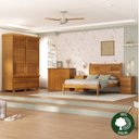 Ver imagem 1 de Conjunto Cama Veneziana, 2 Mesas de Cabeceiras Dubai, Cômoda Sapateira e Guarda-Roupa Veneziana Marrom/Mogno Mel