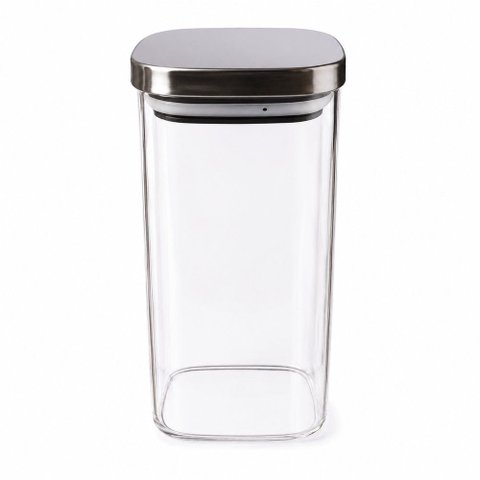 Pote Hermético Quadrado Vidro Borossilicato Tampa Inox 1,8L