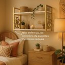 Ver imagem 2 de Prateleira Decorativa 70cm Branca com Suporte Estilo Industrial Dourado Ouro Gold Suspensa Decorar