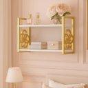 Ver imagem 1 de Prateleira Decorativa 70cm Branca com Suporte Estilo Industrial Dourado Ouro Gold Suspensa Decorar