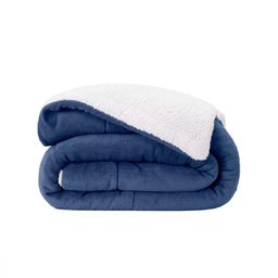 Cobertor Sherpa Queen Dupla Face 2,20m X 2,40m Pele de Carneiro Azul - 1