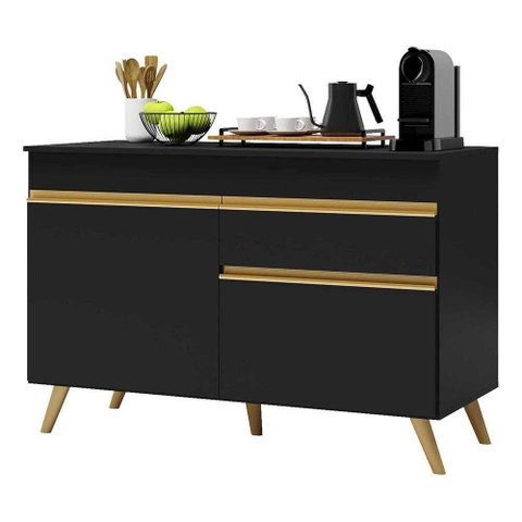 Balcão Cozinha 120cm 2 Portas 1 Gaveta Veneza Multimóveis V3680 Preto/dourado