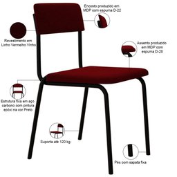 Kit 04 Cadeiras Estofada para Sala de Jantar Sense Preto C01 Veludo Vermelho Vinho - Lyam Decor - 4