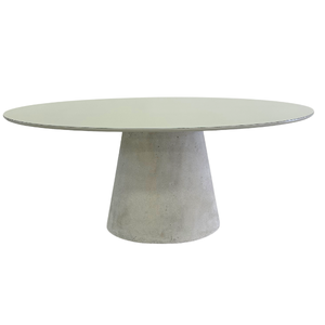 Mesa de Jantar Cone Oval 180x100 Cm Tampo Off White + Vidro Base Concreto