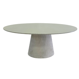 Mesa de Jantar Cone Oval 180x100 Cm Tampo Off White + Vidro Base Concreto - 4 Mesa de Jantar Cone Oval 180x100 Cm Tampo Off White + Vidro Base Concreto - 4