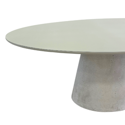 Mesa de Jantar Cone Oval 180x100 Cm Tampo Off White + Vidro Base Concreto - 3 Mesa de Jantar Cone Oval 180x100 Cm Tampo Off White + Vidro Base Concreto - 3