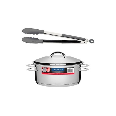 Kit Caçarola Aço Inox Solar 4,7 Litros Pit 1 + Pegador Térmico Moldê em Silicone 35 Cm -