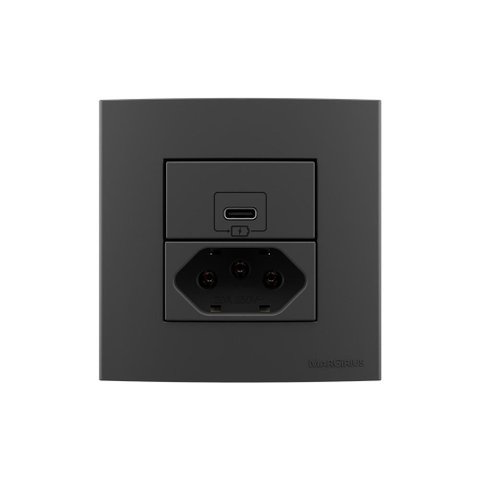 Placa para Móveis 80x80 com Tomada Usb-c 2a 10w e Tomada 2p+t 20a Margirius Sleek Colors Grafite