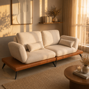 Ver imagem 1 de Sofá Retrátil Moderno Avelar 2 Lugares Courino Caramelo | Linho Off White - Sallar Home