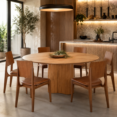 Conjunto Mesa de Jantar Redonda com 6 Cadeiras Madeira Sala Moderno Rustico Area Gourmet Noronha:Cor