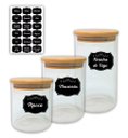 Ver imagem 1 de KIT POTE MANTIMENTOS TAMPA BAMBU 550 + 750 + 950 ML BOROSILICATO + RÓTULOS ZAHAV 51729