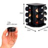 12 Peças Colorido Porta Temperos e Condimentos Giratório e Vidro: Preto Quadrado - 2