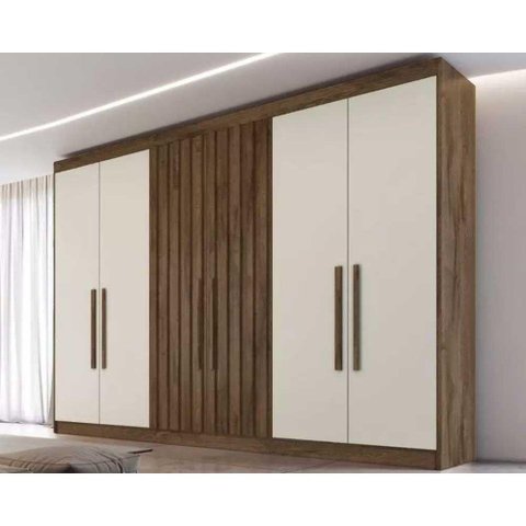 Guarda Roupa 6 Portas C/ 2 Ripadas e 6 Gavetas Potente Braúna/off White - Europa