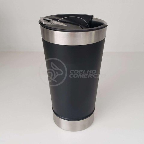 Copo Térmico com Tampa e Abridor de Garrafa 473ml Preto