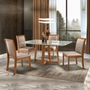 Ver imagem 1 de Conjunto Sala de Jantar 4 Lugares Tampo Vidro/MDF 120x90cm Madeira Maciça Mesa e Cadeiras Berlim Cin