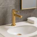Ver imagem 2 de Torneira Banheiro Lavabo 1/4 Volta Bica Baixa Metal Escovado Dourado Big Obra