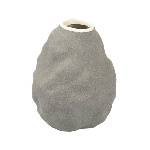 Vaso Decorativo Organico em Ceramica Cinza Escuro G 17x13cm